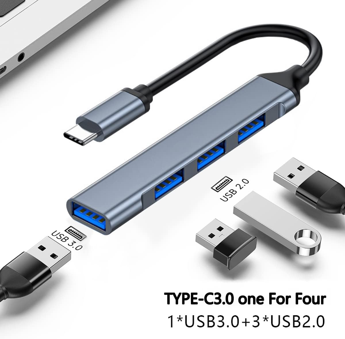 Hub USB Tipo C con 4 Puertos – Expansor para Laptop, Tablet y Celular