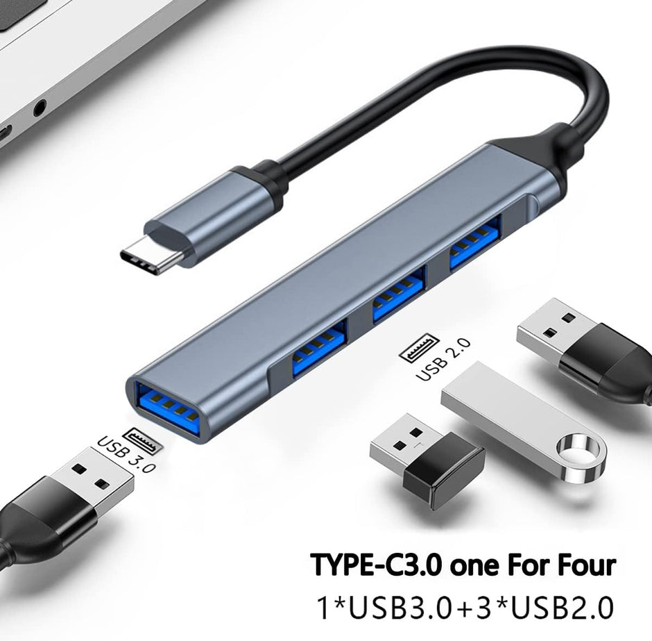 Hub USB Tipo C con 4 Puertos – Expansor para Laptop, Tablet y Celular