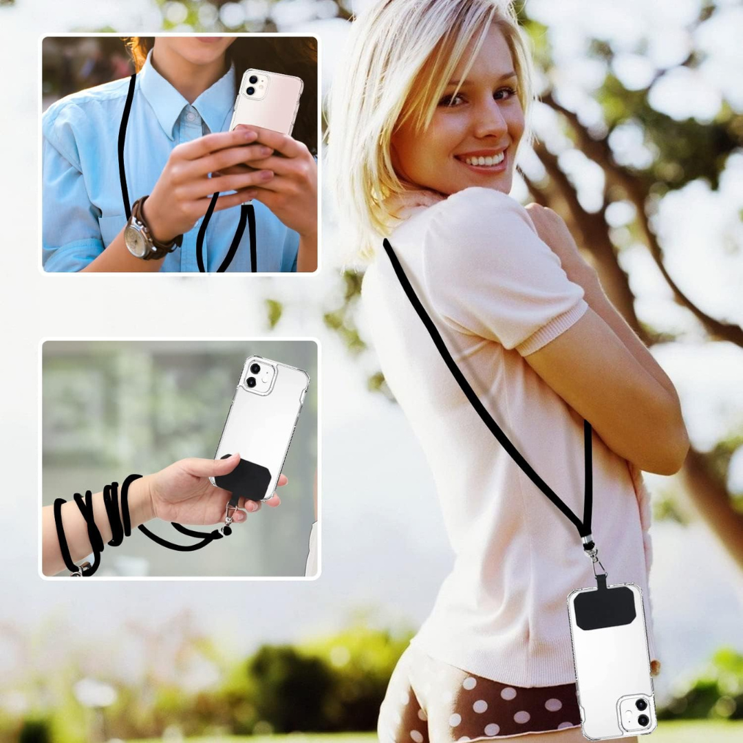 Strap Porta Celular Universal – Correa Negra con Cordón Ajustable