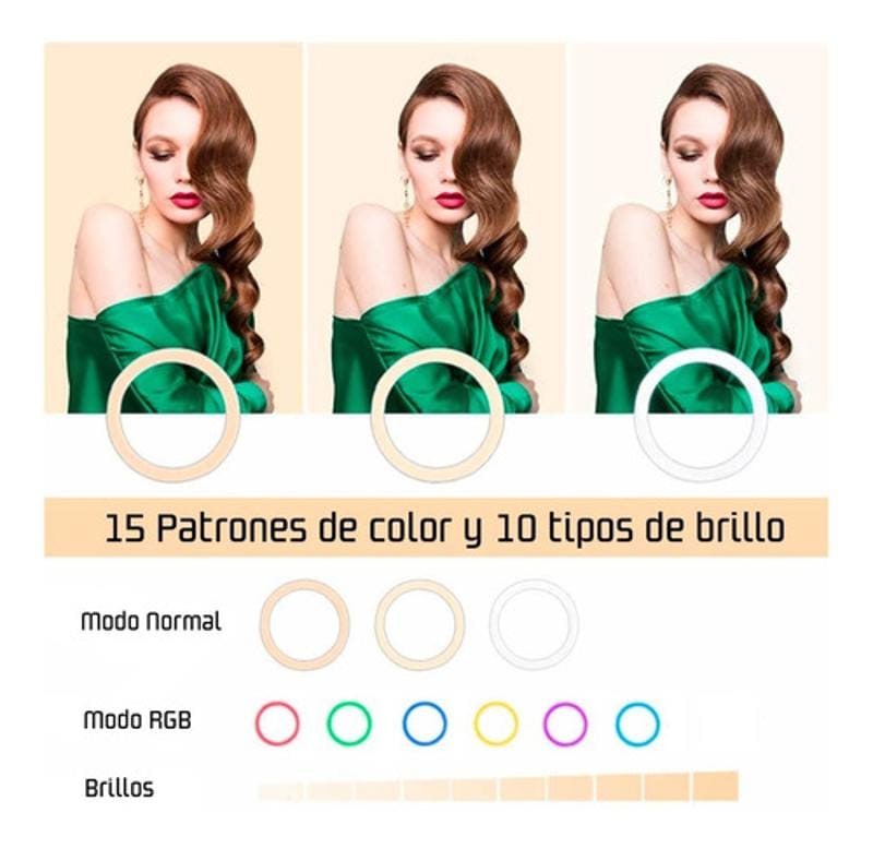 Aro de Luz LED RGB con Base Ajustable para Celular – Ideal para Selfies, Videos y Videollamadas