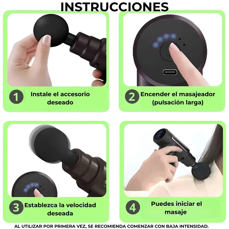 Pistola de Masajes Muscular con Varios Cabezales – Alivio para Cuerpo y Músculos
